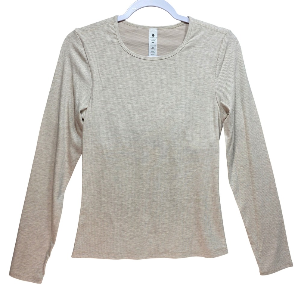 Yogalicious Heavenly Rib Kathleen Womens M Long Sleeve Oatmeal Heather Shelf Bra